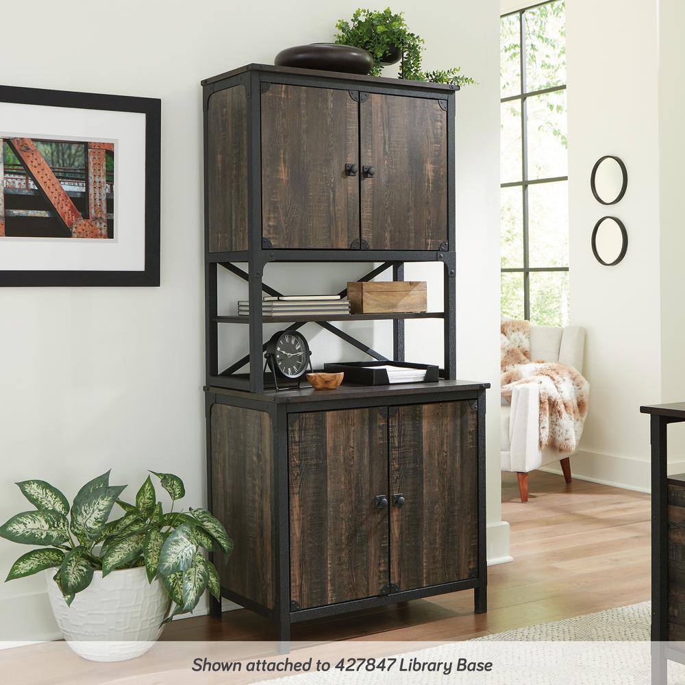 Carbon Oak Industrial China Cabinet with Metal Frame
