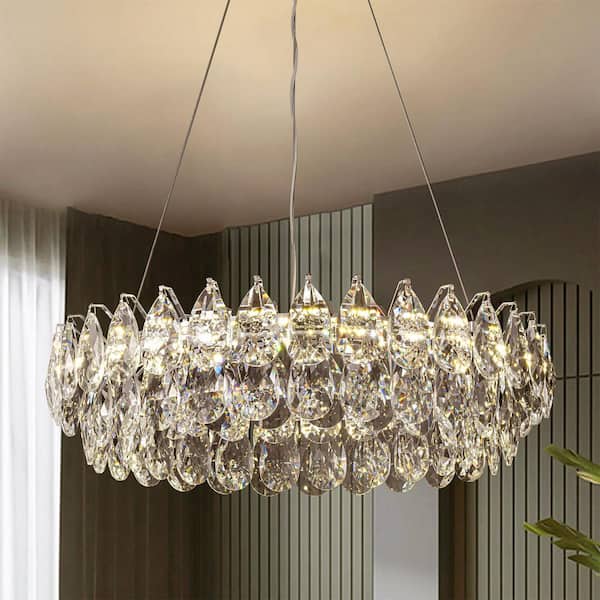 Yu 1-Light Dimmable Integrated LED Chrome Circular Floral Mesh Crystal Chandelier