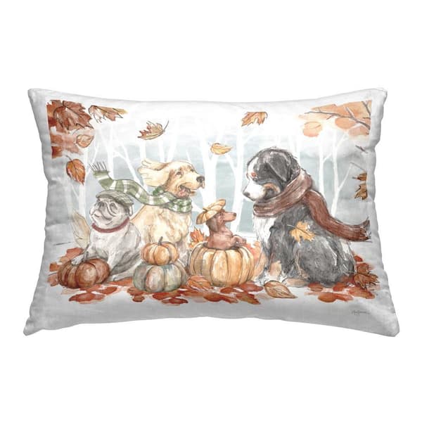 Stupell Industries Autumn Fun Dogs Multi-Colored Print Polyester 14 in. x 20 in. Throw Pillow
