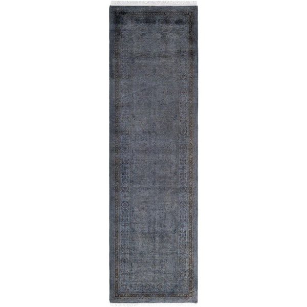 Overdyed Gray 2 ft. x 8 ft. Solid Wool Indoor Runner Rug