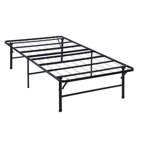 Benjara Black Metal Frame Twin Platform Bed with Foldable Frame