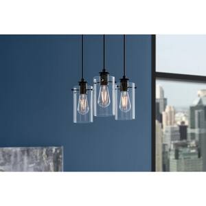 Regan 3-Light Matte Black Pendant Hanging Light with Clear Glass Shades, Industrial Kitchen Pendant Lighting
