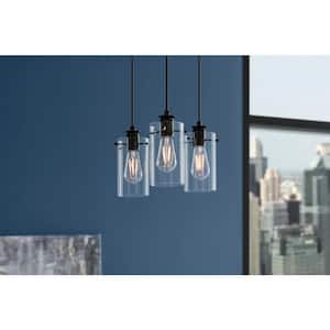 Regan 3-Light Matte Black Pendant Hanging Light with Clear Glass Shades, Industrial Kitchen Pendant Lighting