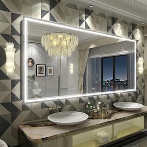77 in. W x 36 in. H Rectangular Frameless 192 LEDs/m Front Lighted Anti-Fog Tempered Glass Wall Bathroom Vanity Mirror