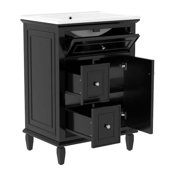 Ziyudura 24 in. Single Sink Freestanding Black Bath Vanity with