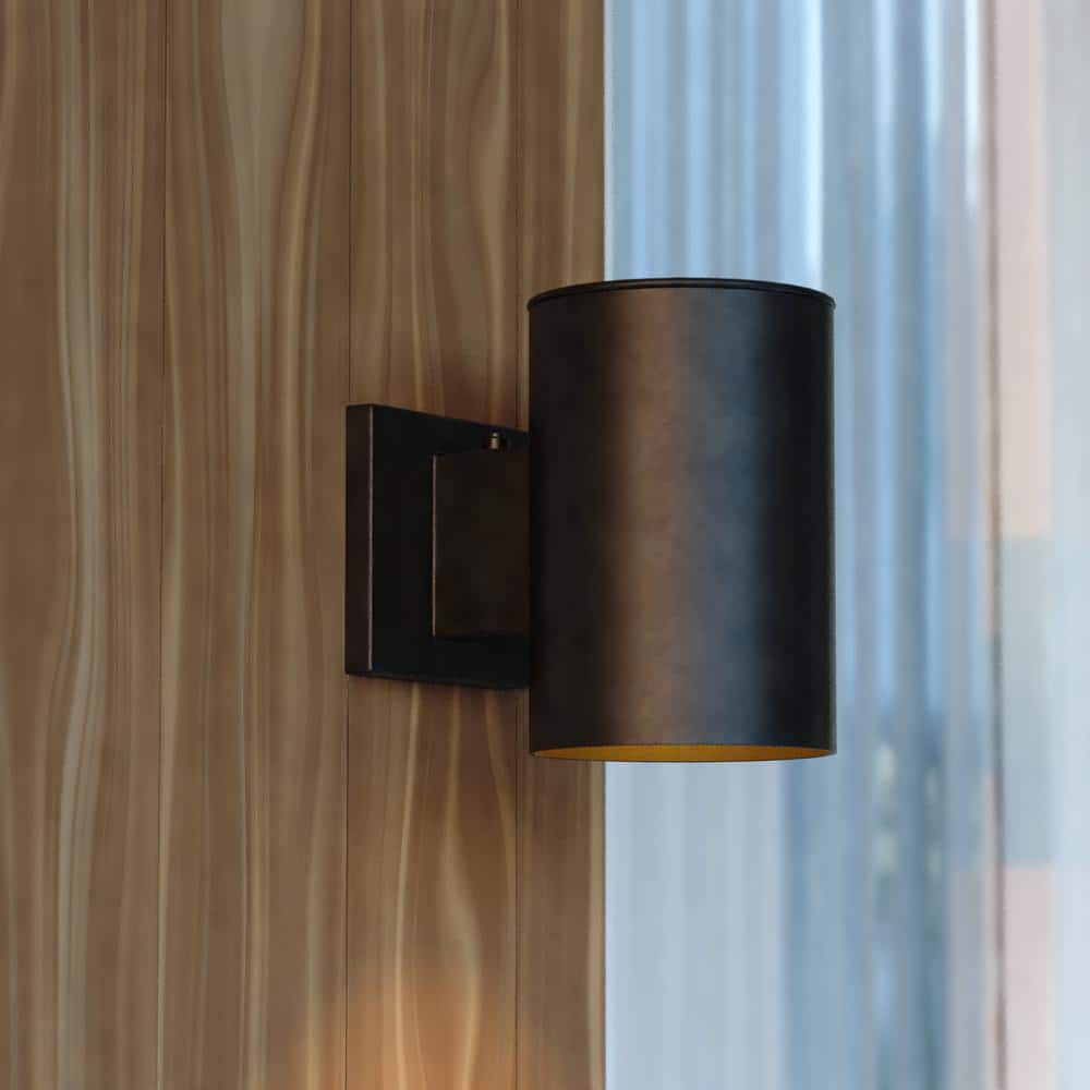 Chiasso Aluminum Cylinder 1-Light Dusk to Dawn Black Outdoor Wall Lantern D