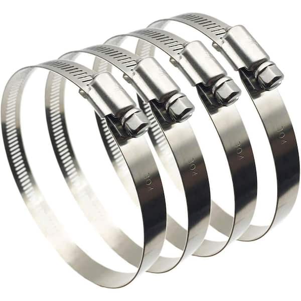 4-Pack Worm Drive 4" Adjustable 304 Stainless Steel Duct Clamps Silver