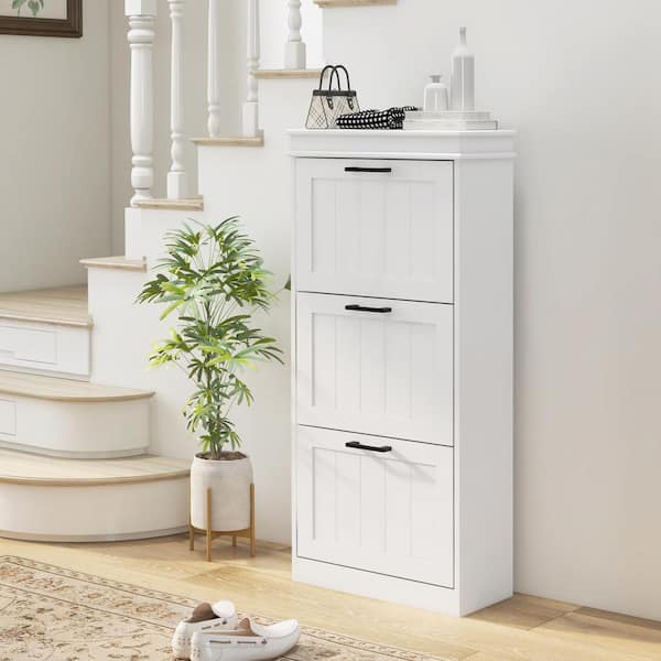 Shoe Storage Cabinet for Entryway, Narrow Shoe Rack Storage Organizer with 3-Flip Drawers and Adjustable Shelves