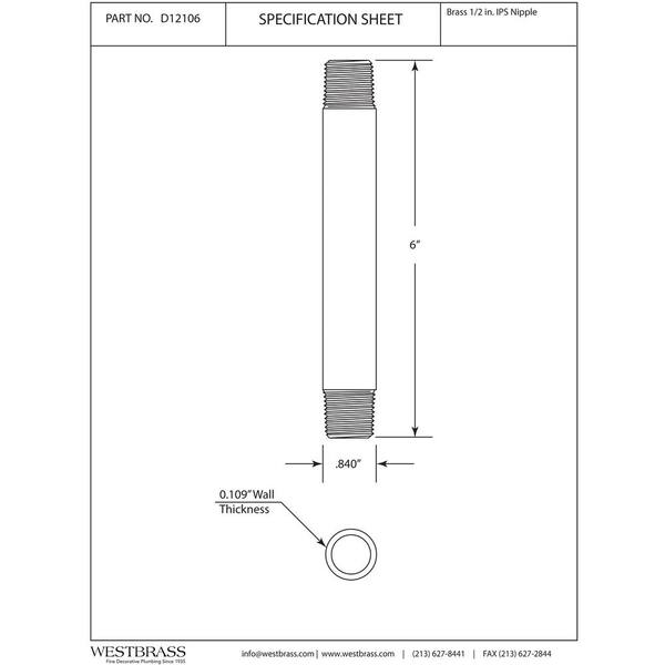 1/2 in. x 1/3 ft. IPS Lead-Free Brass Pipe Nipple in Matte Black 1/2 in. x 1/3 ft. IPS Lead-Free Brass Pipe Nipple in Matte Black