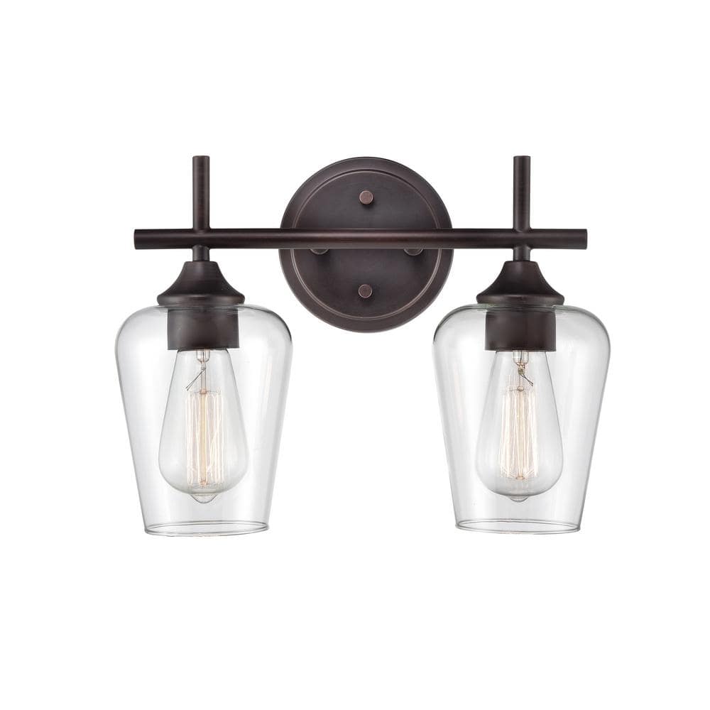 Millennium Lighting Ashford 13.75 in. 2-Light Rubbed Bronze Vanity Light  with Clear Glass Shade 9702-RBZ The Home Depot