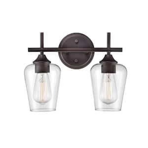 Ashford 13.75 in. 2-Light Rubbed Bronze Vanity Light with Clear Glass Shade