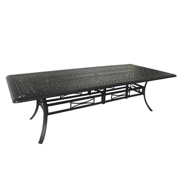 Oakland Living Extra-Large 102 in. Antique Black Cast Aluminum Rectangular Outdoor Dining Table with Umbrella Hole