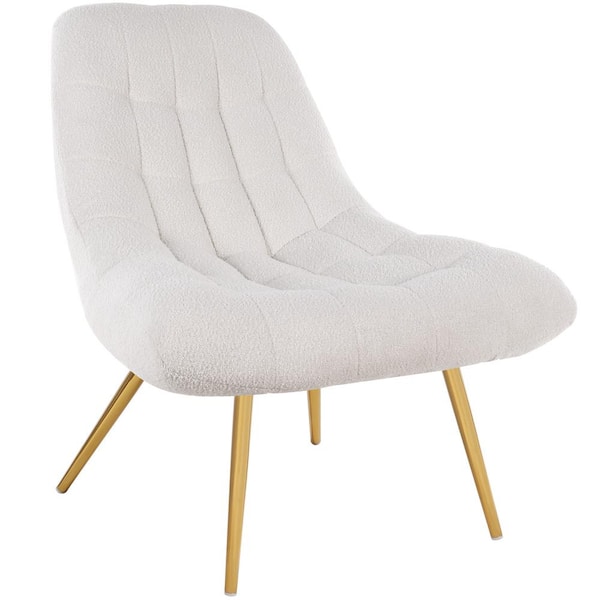 white boucle lounge chair