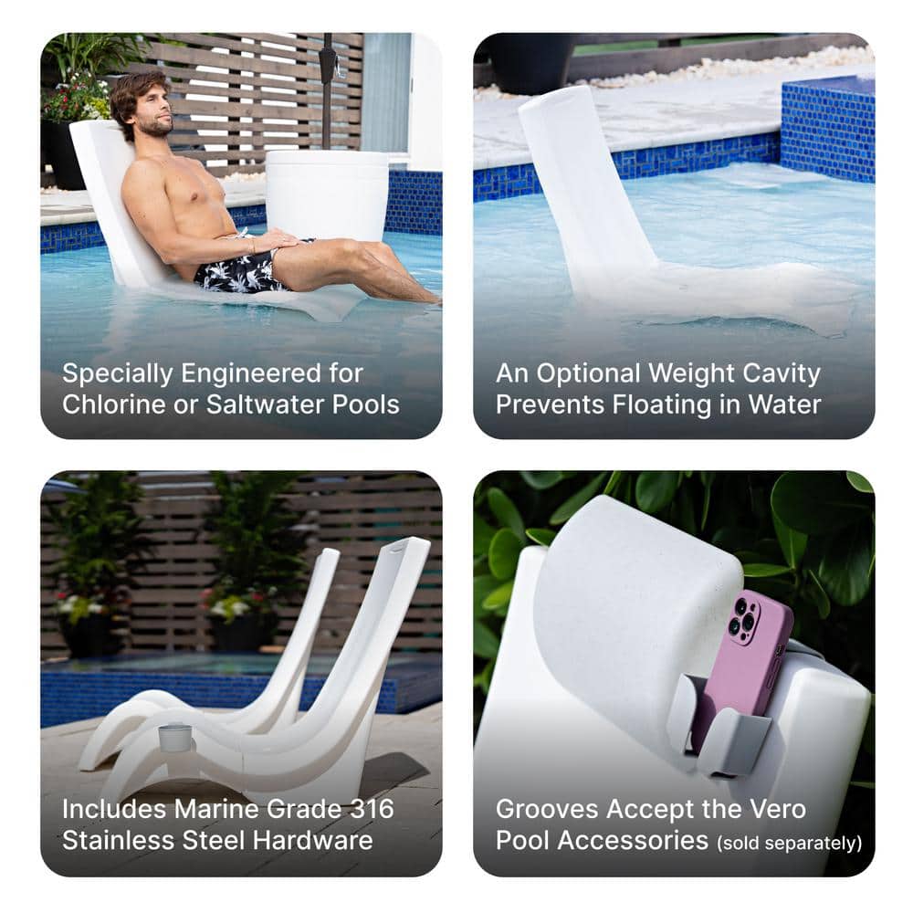 White Ergonomic Resin Armless Poolside Chaise Lounge