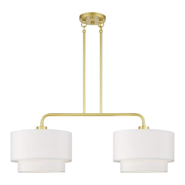 Livex Lighting Manorwood 2-Light Soft Gold Linear Chandelier with Off-White Fabric Shade