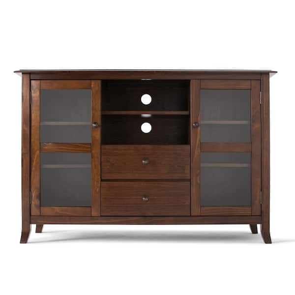 Simpli Home Artisan Solid Wood 53 in. Wide Contemporary TV Media Stand in Medium Auburn Brown for TVs Upto 55 in.