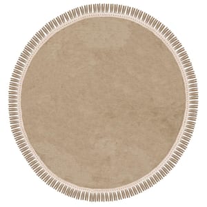 Easy Care Green/Ivory 6 ft. x 6 ft. Machine Washable Solid Color Round Area Rug