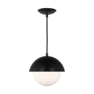 Hyde 1-light Midnight Black Small Statement Pendant Light with Opal Glass Shade