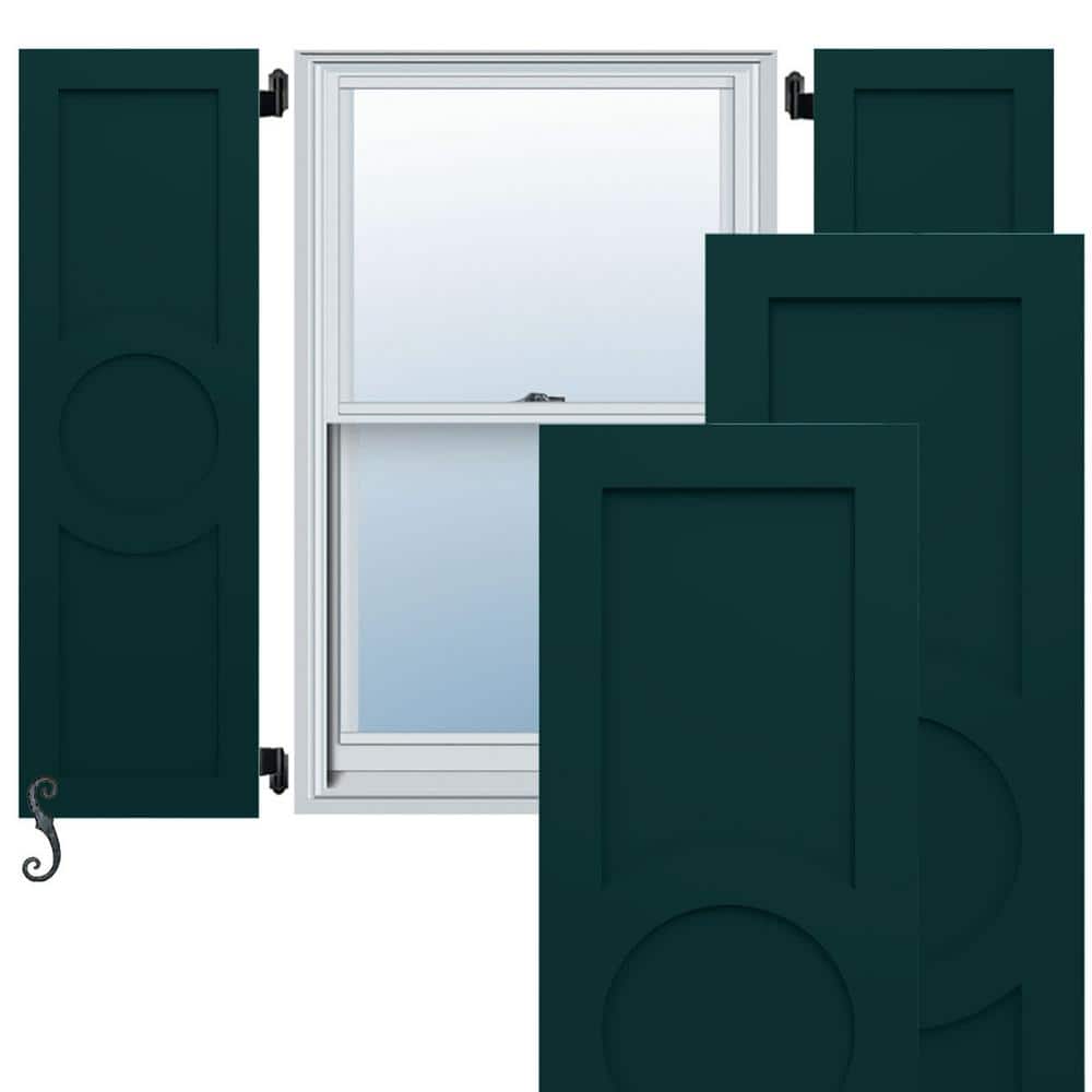 Enduracore Center Circle Arts and Crafts 12 in. W x 39 in. H Raised Panel Composite Shutters Pair in Thermal Green price history on PriceWatchPro