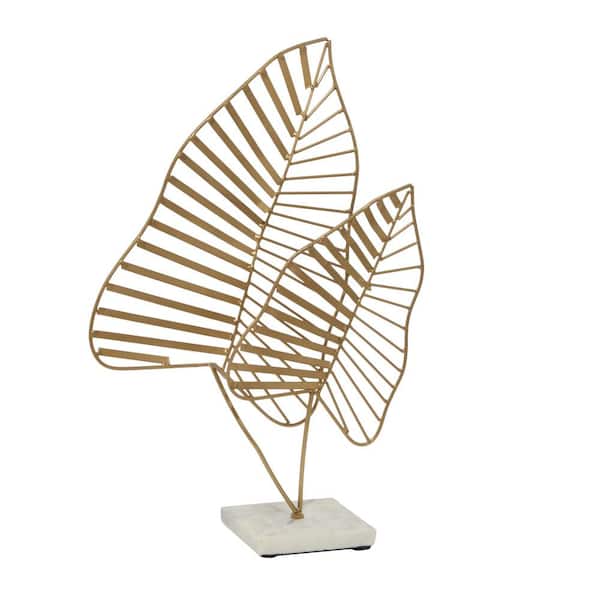 Litton Lane 4 in. x 17 in. Gold Metal Leaf Sculpture