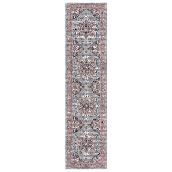 Serapi 2 ft. x 8 ft. Blue/Rust Border Ornate Medallion Washable Runner Rug