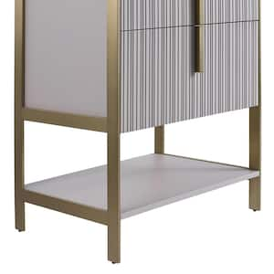 24 in. W x 18 in. D x 33.5 in. H Bath Vanity in Bright Taupe with White Sintered Stone Top with Satin Brass Hardware