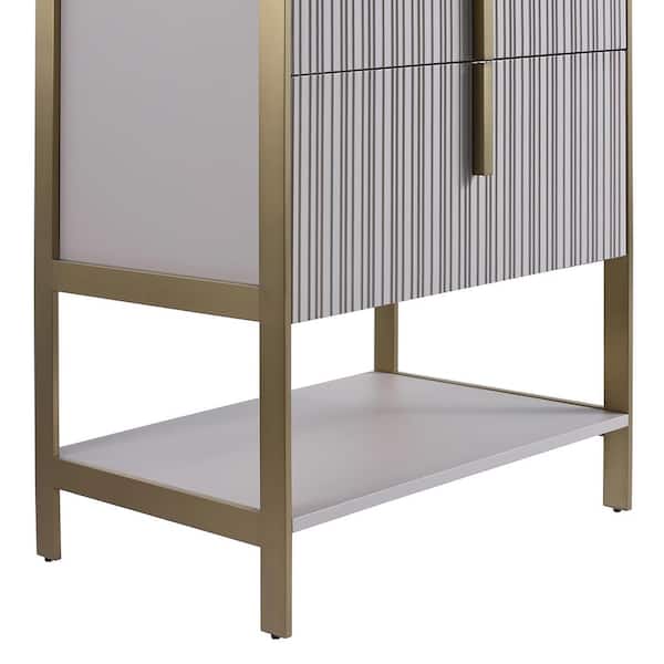 FINE FIXTURES 24 in. W x 18 in. D x 33.5 in. H Bath Vanity in Bright Taupe with White Sintered Stone Top with Satin Brass Hardware