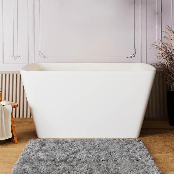 INSTER MUSE 47 in. Acrylic Flatbottom Rectangle Freestanding Non-Whirlpool Soaking Bathtub Include Interior Seat Outer White