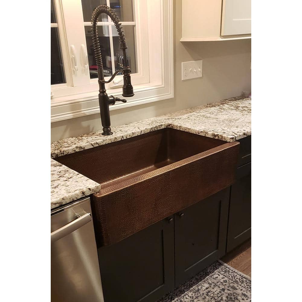 35" Hammered Copper Farmhouse Drop-in Kitchen Sink