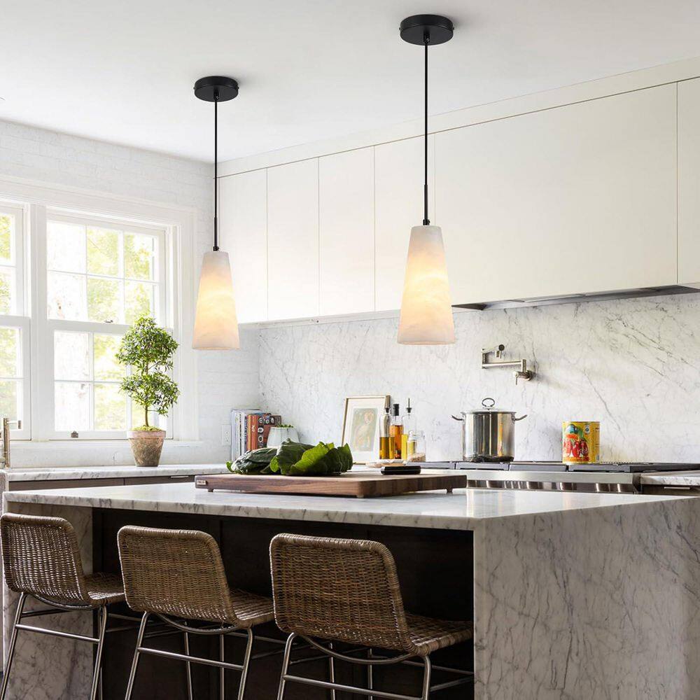 Natural Alabaster 3-light Pendant Lights Kitchen Island White Marble Conical Shade Chandelier Modern Black Ceiling Light price history on PriceWatchPro