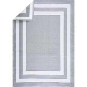 Paris Gray White 4 ft. x 6 ft. Reversible Recycled Plastic Indoor/Outdoor Area Rug-Floor Mat