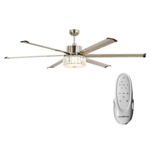 65 in. Integrated LED Brushed Nickel Crystal Ceiling Fan with Light and Remote Control
