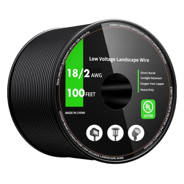 18-Gauge Copper Wire 100 ft. 18 / 2 Stranded Grounded Landscape Lighting Wire for Outdoor Direct Burial