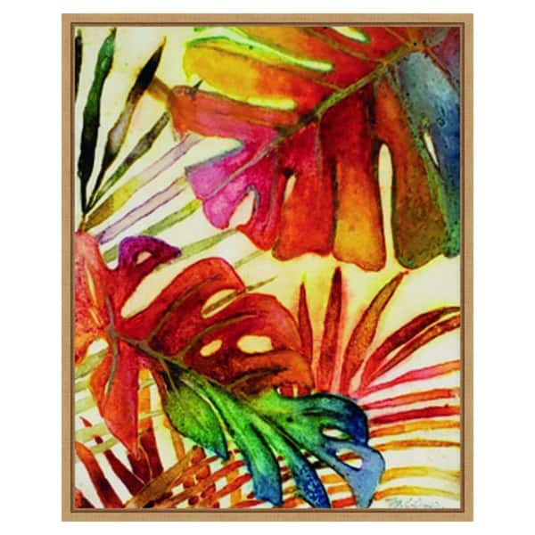 Amanti Art Tropic Botanicals I by Marie Elaine Cusson 23 in. W x 28 in. H Canvas Float Frame in Brown