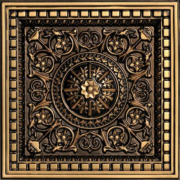 FROM PLAIN TO BEAUTIFUL IN HOURS Da Vinci Antique Gold 2 ft. x 2 ft. PVC Lay-in Coffered Ceiling Tile (100 sq. ft./case)
