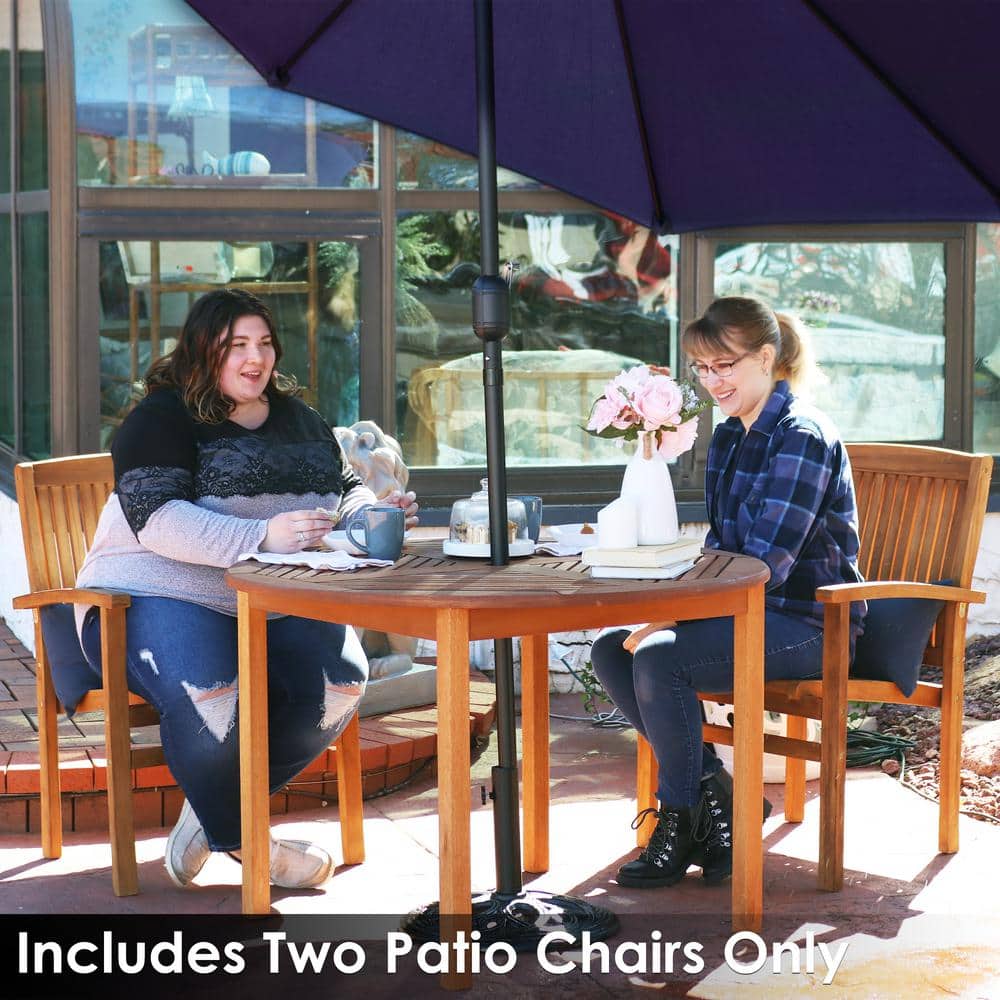 Sunnydaze Teak Wood Slat-Back Patio Dining Armchairs Set