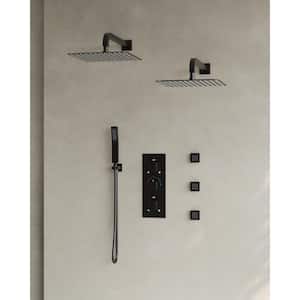 8-Spray Patterns  Wall Mount Two 12 in. Fixed Shower Head with Handheld with 3 Body Jets Dual Shower Head