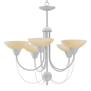 5-Lights Textured White Chandelier with Scavo Glass Shade