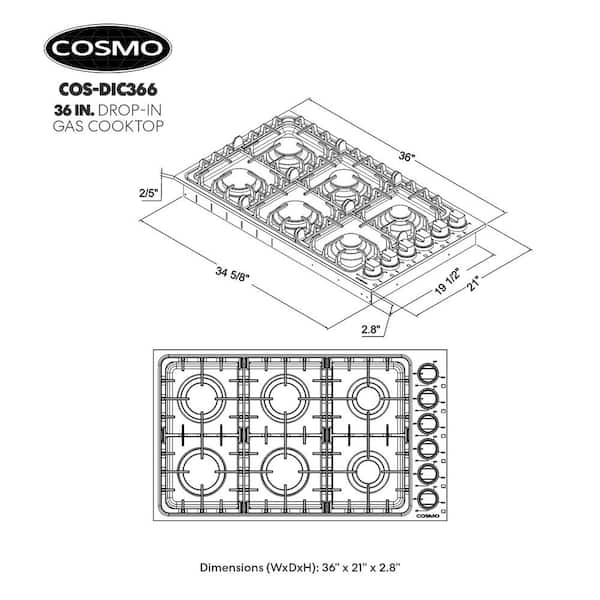 Cosmo 36 in. Gas Cooktop in Stainless Steel with 6 Italian Made