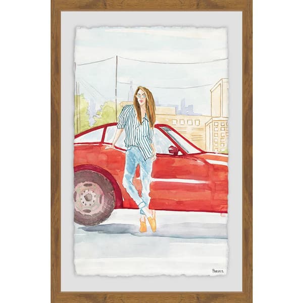 Unbranded 18 in. H x 12 in. W "Red Flashing Car" by Parvez Taj Framed Wall Art