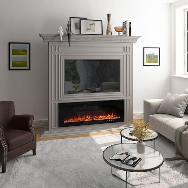 50 in. Wall-Mounted or Built-In Electronic Fireplace Insert with Adjustable Flame in Black