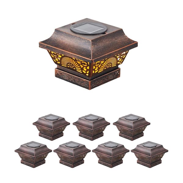 Afoxsos Solar Post Lights 8 Pieces Metal Decorative Post Cap Light with Waterproof Warm White LED Lighting