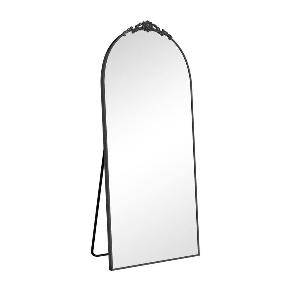 Black 31 in. W x 71 in. H Arch Metal Full Length Mirror with Stand for Wall