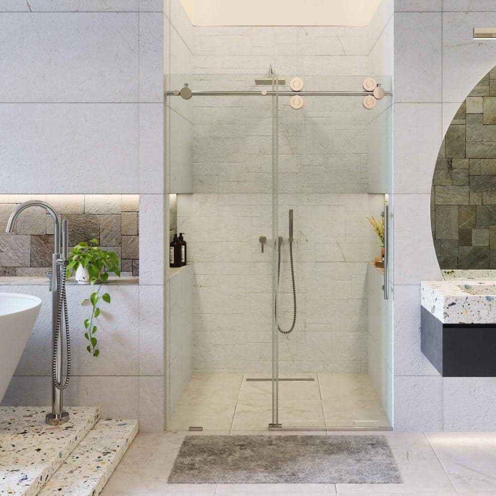 60 in. W x 80 in. H Single Sliding Frameless Shower Door in Polished Chrome Finish with Tempered Clear Glass price history on PriceWatchPro