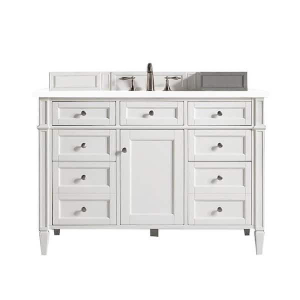 James Martin Vanities Brittany 48.0 in. W x 23.5 in. D x 34 in. H Bathroom Vanity in Bright White with White Zeus Quartz Top