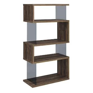 Emelle 35.5 in. Wide Aged Walnut 4-shelf Bookcase with Glass Panels