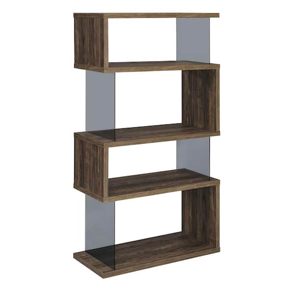 Coaster Emelle 35.5 in. Wide Aged Walnut 4-shelf Bookcase with Glass Panels
