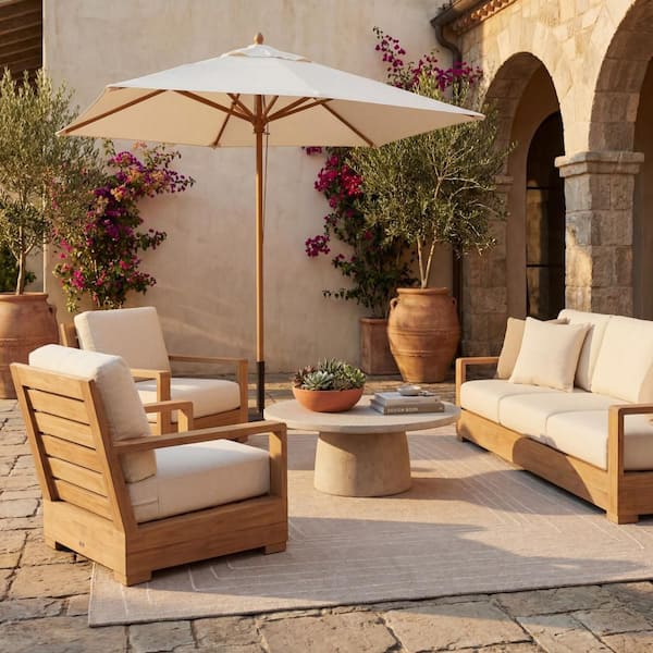 Sorayae Bordered Natural 5 ft. x 8 ft. Outdoor Area Rug