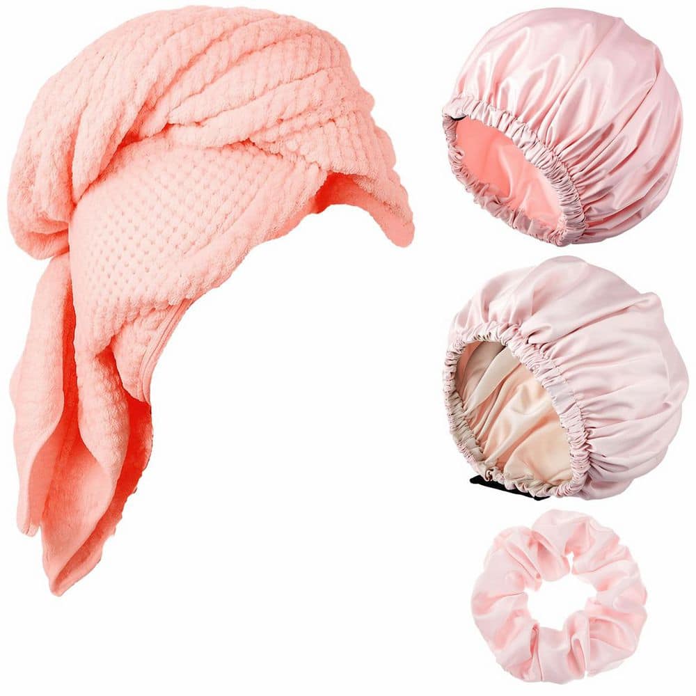 Pink Hair Towels and Shower Cap Set with Satin Bonnet and Scrunchie for Women, 4-Piece price history on PriceWatchPro