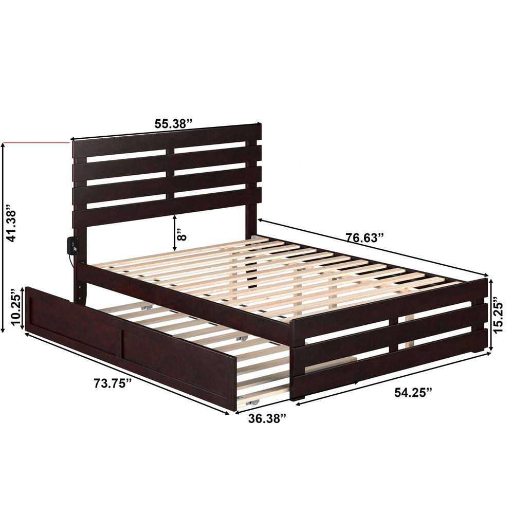 Espresso Full Wood Platform Bed with Trundle and Headboard